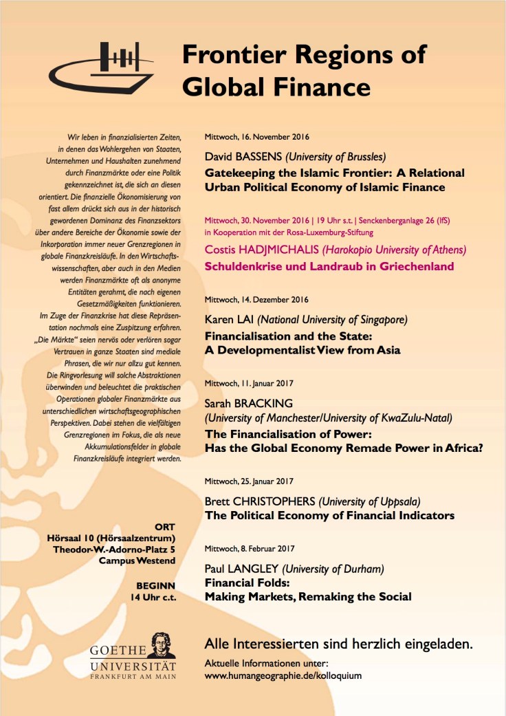 Frankfurt Lecture Series_Frontier Regions of Global Finance_Winter 2016-2017